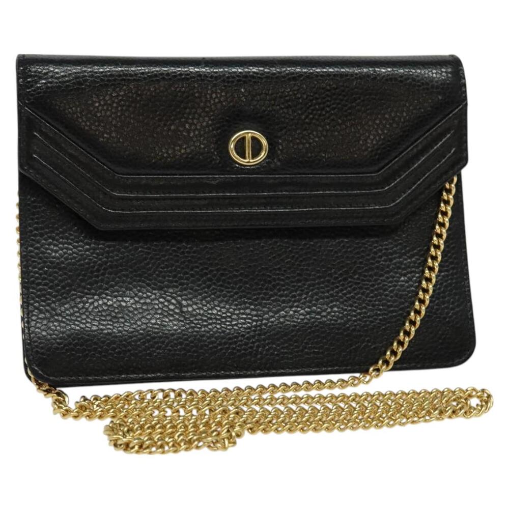 DIOR Chain Shoulder Bag Leather Black Gold